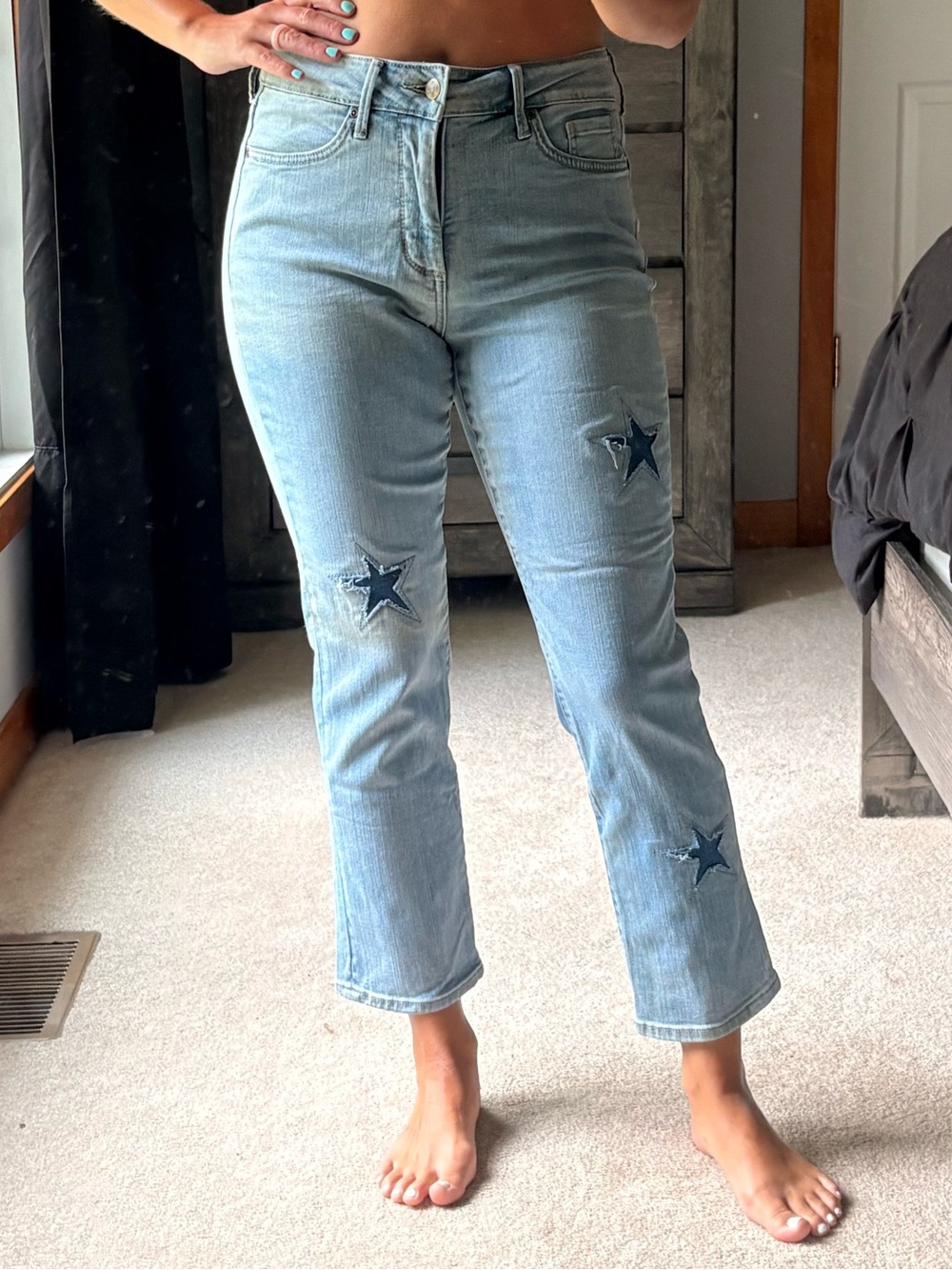 NYDJ Cropped Jeans with Navy Star Patchwork
